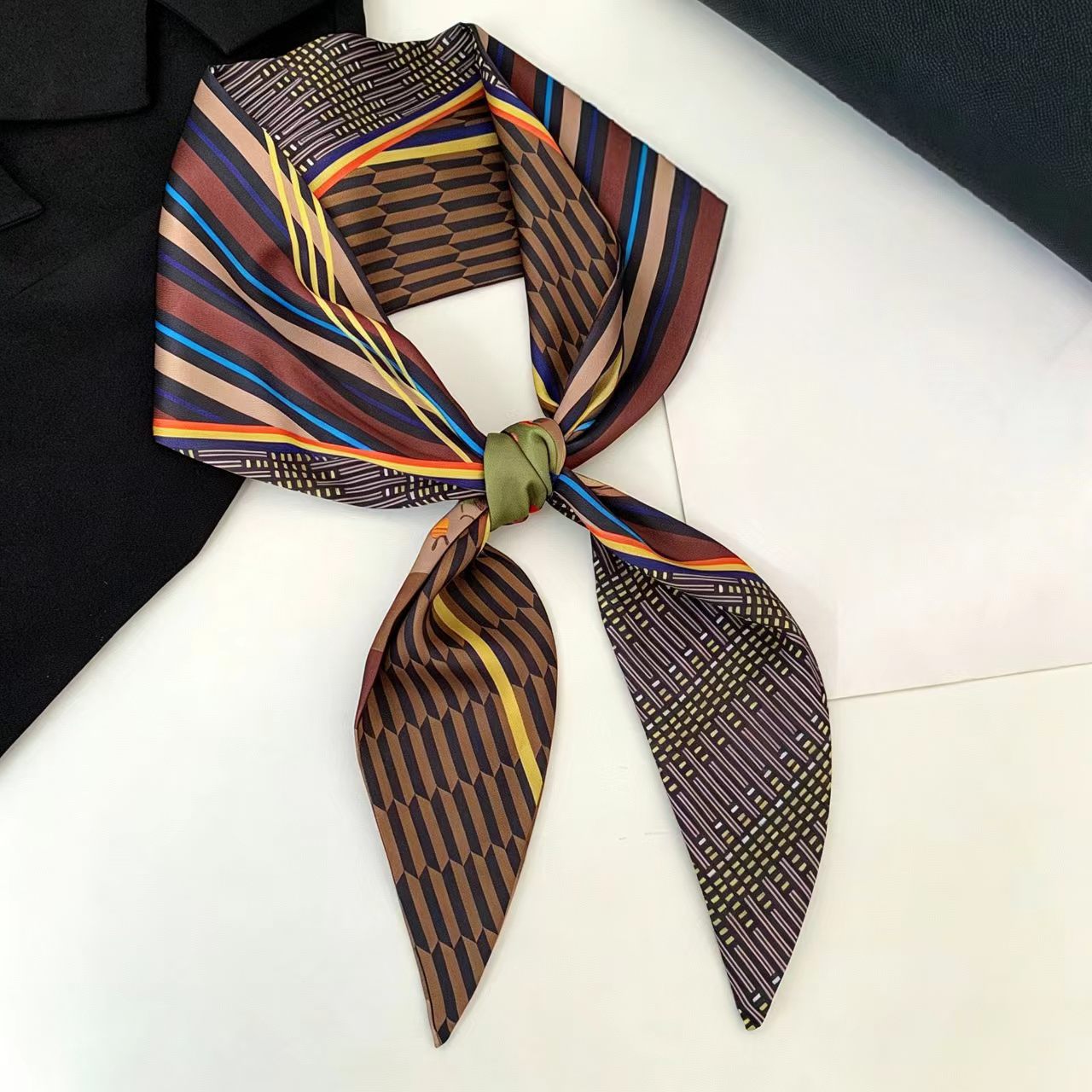 Ascot Neck Scarf - Lüks Baskılı Uzun Saç Kurdelesi Bevel