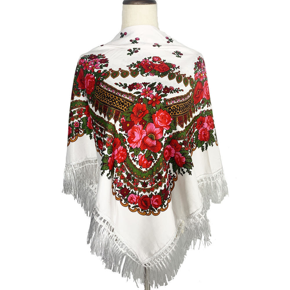 Bandana Cotton - 120*120cm Retro Çiçek Baskılı Büyük Kare